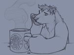  2007 anthro bear beverage black_eyes coffee eyebrows food fur grey_background hair half-closed_eyes male mammal pawpads paws simple_background sitting sketch smoke solo starbucks traditional_media_(artwork) white_sclera wolfy-nail 