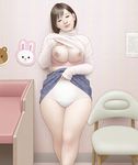  1girl breasts diaper large_breasts munio_world plump shirt_lift skirt_lift solo 