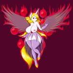  2016 anthro big_breasts blonde_hair breasts clothing equine fan_character female fluoresca_neon gloves glowing hair hi_res horn huge_breasts legwear long_hair mammal my_little_pony nipples pussy red_eyes simple_background solo spread_wings suirano thigh_highs wide_hips winged_unicorn wings 