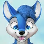  2016 anthro blue_eyes blue_fur canine cute digital_media_(artwork) fur hair jamesfoxbr lineless looking_at_viewer male mammal open_mouth simple_background smile solo teeth tongue wolf 