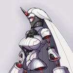  breasts commentary_request glowing glowing_eyes grey_background horn huge_breasts humanoid_robot kantai_collection machinery mecha mechanization no_humans red_eyes robot seaport_hime shinkaisei-kan signature simple_background solo tun veil 