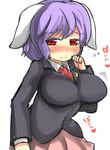  alternate_breast_size animal_ears blush bouncing_breasts breasts bunny_ears gaoo_(frpjx283) highres large_breasts lavender_hair red_eyes reisen short_hair solo touhou 