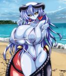  &lt;3 astaroth big_breasts bikini black_sclera blue_hair blue_skin breasts clothing demon ear_piercing female hair hi_res horn huge_breasts long_hair nico_oyabin nipples piercing pointy_ears shinrabanshou sling_bikini solo succubus swimsuit voluptuous wide_hips wings yellow_eyes 