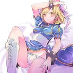  blonde_hair bracelet bun_cover china_dress chinese_clothes chun-li chun-li_(cosplay) cosplay djeeta_(granblue_fantasy) double_bun dress eyeshadow granblue_fantasy groin jewelry makeup panties sash solo spiked_bracelet spikes street_fighter tajima_ryuushi underwear yellow_eyes 