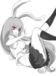  animal_ears blouse breasts bunny_ears bunny_tail greyscale highres long_hair medium_breasts midriff miniskirt monochrome open_mouth pleated_skirt raptor7 red_eyes reisen_udongein_inaba simple_background skirt sleeveless_blouse solo spot_color tail touhou very_long_hair white_background 