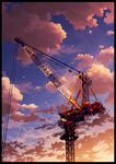  blue_sky border building cloud crane evening mocha_(cotton) no_humans original outdoors railing scenery sky star_(sky) starry_sky sunlight sunset wire 