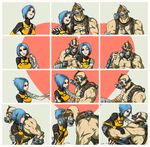  1girl abs bald blue_hair borderlands borderlands_2 couple heart krieg krieg_(borderlands) lipstick makeup mask maya_(borderlands) short_hair 