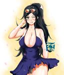  baroque_works black_hair blush breasts cleavage covered_nipples dress keikyu_(tiltedcube) large_breasts long_hair nico_robin one_piece solo 