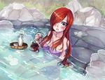  1girl blush breasts cleavage erza_scarlet fairy_tail large_breasts long_hair red_hair rusky solo tower vleavage water 