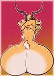  2016 antelope anthro antlers big_butt blonde_hair bracelet breasts butt disney female gazelle gazelle_(zootopia) hair hi_res horn huge_butt jewelry mammal nude rear_view solo tehbuttercookie zootopia 