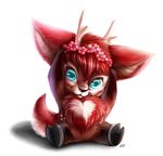  anthro antlers canine cervine chibi chibity cute cyan_eyes deer fox fur hi_res horn hybrid looking_at_viewer mammal red_fur simple_background sitting smile solo white_background 