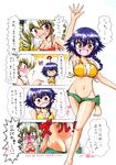  absurdres anchovy ass bikini bikini_shorts blood blush braid breasts check_translation cleavage comic commentary_request drill_hair girls_und_panzer green_bikini_bottom highres impossible_clothes kamihara_mizuki large_breasts long_hair mismatched_bikini multiple_girls navel nosebleed partially_translated pepperoni_(girls_und_panzer) pubic_hair pubic_hair_peek short_hair shorts swimsuit translation_request twin_drills twintails undressing 