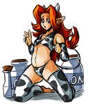  alternate_species animal_humanoid bikini blue_eyes bovine breasts clothed clothing cow_humanoid elbow_gloves female gloves hair horn humanoid legwear malon mammal nintendo pointy_ears pose red_hair skimpy small_breasts solo suddenhack swimsuit the_legend_of_zelda thigh_highs video_games 