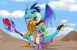  2016 clothing cute cutie_mark cutiemark dragon duo equine female fenale friends friendship_is_magic hair horn horse male mammal my_little_pony pony princess_ember_(mlp) rear_view simple_background smile spike_(mlp) the_cool_boy wings 