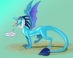  all_fours blue_scales blush dirt dragon female friendship_is_magic horn looking_up my_little_pony orange_eyes pencils_(artist) princess_ember_(mlp) saliva saliva_string scales simple_background solo spade_tail spines talons teeth tongue tongue_out wings 