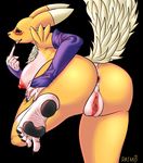  anus artist_request blue_eyes breasts digimon female fingerless_gloves furry nipples pussy renamon solo uncensored 