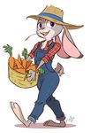  buckteeth carrot cute disney farmer female food fur grey_fur judy_hopps lagomorph long_ears looking_at_viewer mammal pencil-top purple_eyes rabbit solo straw sun_hat sunhat teeth vegetable walking zootopia 