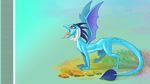  all_fours blue_scales blush dirt dragon female friendship_is_magic grass hi_res horn looking_up my_little_pony orange_eyes pencils_(artist) princess_ember_(mlp) rock saliva saliva_string scales simple_background solo spade_tail spines talons teeth tongue tongue_out wings 