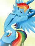  anthro arm_warmers armwear bikini clothing doomghost equine feathered_wings feathers female flat_chested friendship_is_magic legwear looking_at_viewer mammal my_little_pony pegasus rainbow_dash_(mlp) sling_bikini solo swimsuit thigh_highs wings 