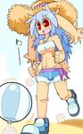  artist_request beach_ball blue_hair breasts female furry gradient gradient_background hat imouchi_sutan open_mouth rabbit red_eyes solo 