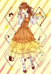  bad_id bad_pixiv_id brown_eyes brown_hair cake cross-laced_footwear dress food fork full_body heart holding holding_plate jam knife layered_dress long_hair long_sleeves looking_at_viewer midorino328 morinaga_(brand) original pancake pantyhose personification plant plate see-through shoes solo standing teapot white_legwear yellow_dress 