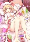  absurdres ascot ass barefoot blonde_hair blush character_doll convenient_leg crystal dutch_angle fang flandre_scarlet full_body glowing hat hat_ribbon heart heart-shaped_pupils highres hong_meiling izayoi_sakuya looking_at_viewer lying mob_cap moyashi_baasuto on_back on_bed open_mouth patchouli_knowledge pillow puffy_sleeves red_eyes remilia_scarlet ribbon shirt short_sleeves side_ponytail skirt skirt_lift skirt_set smile solo sparkle symbol-shaped_pupils touhou vest wings 