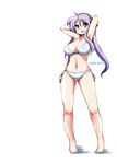  2016 armpits arms_behind_head bad_id bad_twitter_id bikini blue_eyes breasts dated hiiragi_kagami large_breasts lavender_hair long_hair looking_at_viewer lucky_star mizushima_(p201112) side-tie_bikini simple_background solo standing swimsuit twintails white_background white_bikini 