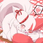  &lt;3 anthro bent_over big_breasts black_nose blush breasts chest_tuft cute english_text fdokkaku female fur half-closed_eyes looking_at_viewer mammal nintendo nude pok&eacute;mon red_eyes red_fur ribbons slightly_chubby smile solo speech_bubble text tuft video_games white_fur zangoose 
