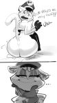  2019 anthro butt cat clothing feline female gloves greyscale hat hi_res jacket leather_boots lilly_(vimhomeless) macro mammal monochrome realization solo vimhomeless 