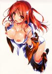  absurdres ass breasts bukkake cum highres kikurage_(plastic_people) large_breasts long_hair nipples non-web_source open_clothes open_shirt orange_eyes orange_hair panties school_uniform shirt skirt skirt_lift solo underwear undressing 