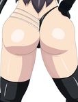  1girl artist_request ass black_hair black_legwear butt_crack from_behind g-string gloves head_out_of_frame high_school_dxd huge_ass long_hair oekaki pov_ass raynare revealing_clothes shiny shiny_skin solo thigh_boots thighhighs thong 
