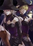  blonde_hair boots crossdressing fire_emblem fire_emblem_if grey_hair hat lamp leon_(fire_emblem_if) long_hair male_focus moon multiple_boys nasu_(okurairi) night open_mouth red_eyes sitting takumi_(fire_emblem_if) witch_hat 