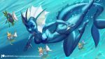  2019 alanscampos ambiguous_gender anthro anthrofied bikini blue_eyes breasts clothed clothing digital_media_(artwork) eeveelution female feral fully_clothed group hi_res magikarp nintendo patreon pok&eacute;mon pok&eacute;mon_(species) pok&eacute;morph smile solo_focus spines swimming swimsuit underwater url vaporeon video_games water 