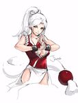  artist_name brown_eyes cleavage_cutout collarbone covered_navel relaxjon shiranui_mai side_slit simple_background sketch solo stance the_king_of_fighters white_background white_hair 