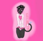  &lt;3 balls black_fur black_hair cat christian_owens clothing feline fur girly hair hi_res hoodie kiwa_flowcat mammal pink_background pink_eyes simple_background 