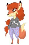  amphibian anthro barefoot brown_eyes canine clothing female fox frog fur grin hair hoodie kl0ndike mammal orange_fur orange_hair pajamas poppy_opossum smile solo vix_darling 