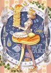  bag bird bowl braid broken_egg butter food food_themed_clothes fork french_braid frying_pan hat heart high_heels highres honey kneehighs knife measuring_cup morinaga_(brand) open_mouth original pancake personification profile solo stack_of_pancakes striped striped_legwear sweatdrop thighhighs vertical-striped_legwear vertical_stripes whisk yuko666 