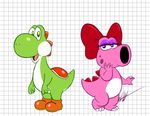  birdo bow clothing eyeshadow female footwear green_eyes lipstick looking_at_viewer makeup male mario_bros nintendo purple_eyes shoes timoteihiv video_games yoshi 