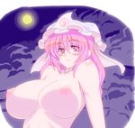  blush breasts hitodama huge_breasts nipples nude pink_eyes pink_hair saigyouji_yuyuko solo touhou triangular_headpiece tro 