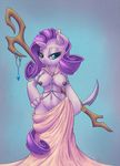  2015 anthro anthrofied areola blue_eyes breasts chromaskunk dagger dfectivedvice equine female friendship_is_magic fur hair half-closed_eyes hand_on_hip hi_res holding_object holding_weapon horn long_hair mammal melee_weapon my_little_pony navel nipples purple_hair rarity_(mlp) solo staff unicorn weapon white_fur 