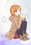  brown_eyes brown_hair coat highres misaka_mikoto pantyhose ruin_(mo51397) short_hair shorts snowflakes solo steam to_aru_kagaku_no_railgun to_aru_majutsu_no_index 