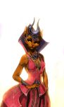  alien anthro breasts cleavage clothed clothing crown dress emperor feline female hi_res jewelry mammal master_of_orion mrrshan mrrshan_empress necklace orange_eyes roverstate simple_background skimpy smirk solo wristband yellow_sclera 