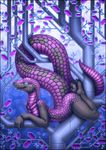  2016 anthro ass_up big_tail black_scales blue_eyes female looking_at_viewer nude pinup pose purple_scales reptile scales scalie snake solo tongue tongue_out vader-san zmia 