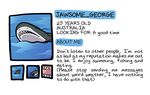  2015 australia australian dating dating_profile english_text feral fish humor jawsome_george kelly_angel marine open_mouth shark simple_background teeth text water white_background 