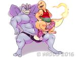  anthro balls barefoot big_dom_small_sub bottomless charmander circumcised clothed clothing duo erection eye_contact fan_character grin hadou looking_back machamp male male/male motion_lines multi_arm multi_limb muscular naughty_face nintendo on_top on_top_of penis pok&eacute;mon poking_out satsui-n0-had0u scalie semi-anthro shirt signature size_difference speedo sweat swimsuit tank_top topless vein veiny_penis video_games 