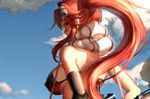  1girl bikini_top breasts clouds elbow_gloves erect_nipples goggles large_breasts long_hair orange_eyes otaku_(artist) ponytail red_hair scarf sky tengen_toppa_gurren_lagann yoko_littner 