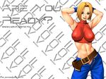  :d abs armpits arms_behind_head arms_up bare_shoulders belt beltskirt blonde_hair blue_eyes blue_gloves blue_mary blue_pants breasts breasts_apart brown_belt contrapposto covered_collarbone covered_nipples cowboy_shot crop_top email_address english fatal_fury gloves groin halterneck happy hips impossible_clothes impossible_shirt large_breasts legs_apart looking_at_viewer midriff no_bra no_panties open_fly open_mouth pants red_shirt saigadou shirt short_hair skin_tight smile snk solo standing the_king_of_fighters toned turtleneck unbuttoned unzipped wallpaper watermark web_address white_background zipper 