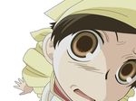  bandana brown_eyes brown_hair close-up from_above fujioka_haruhi furrowed_eyebrows looking_at_viewer looking_up ouran_high_school_host_club simple_background solo vector_trace wallpaper white_background 