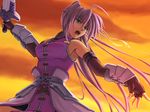  fingerless_gloves gloves levantine lyrical_nanoha magical_girl mahou_shoujo_lyrical_nanoha mahou_shoujo_lyrical_nanoha_a's nakayama_yukiji ponytail signum sky solo sword waist_cape wallpaper weapon 