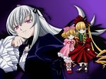  artist_request blonde_hair blue_eyes bow dress drill_hair frills green_eyes hina_ichigo long_hair long_sleeves looking_at_viewer mary_janes multiple_girls official_art pink_bow pink_dress purple_eyes red_dress rozen_maiden shinku shoe_ribbon shoes silver_hair smirk suigintou very_long_hair wallpaper 